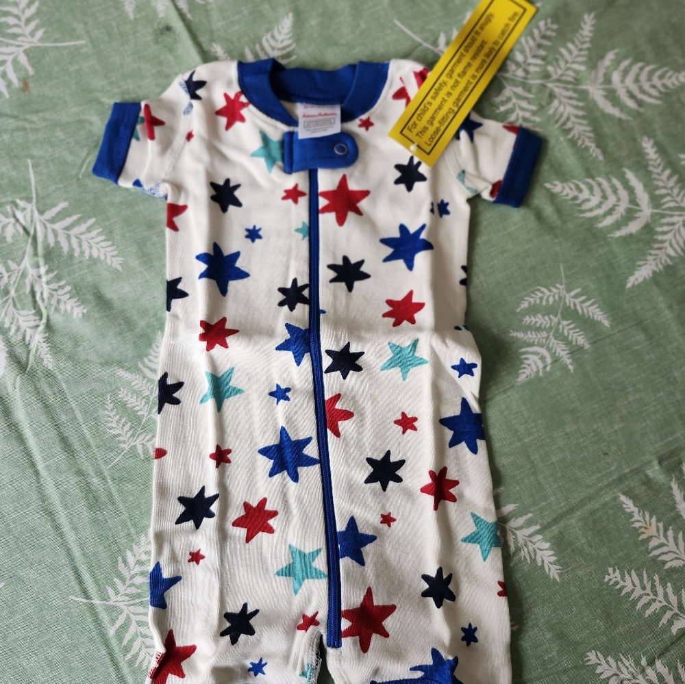 Hanna Andersson Red & Blue USA Star Themed Shortie Sleeper Bodysuit 3-6 Months